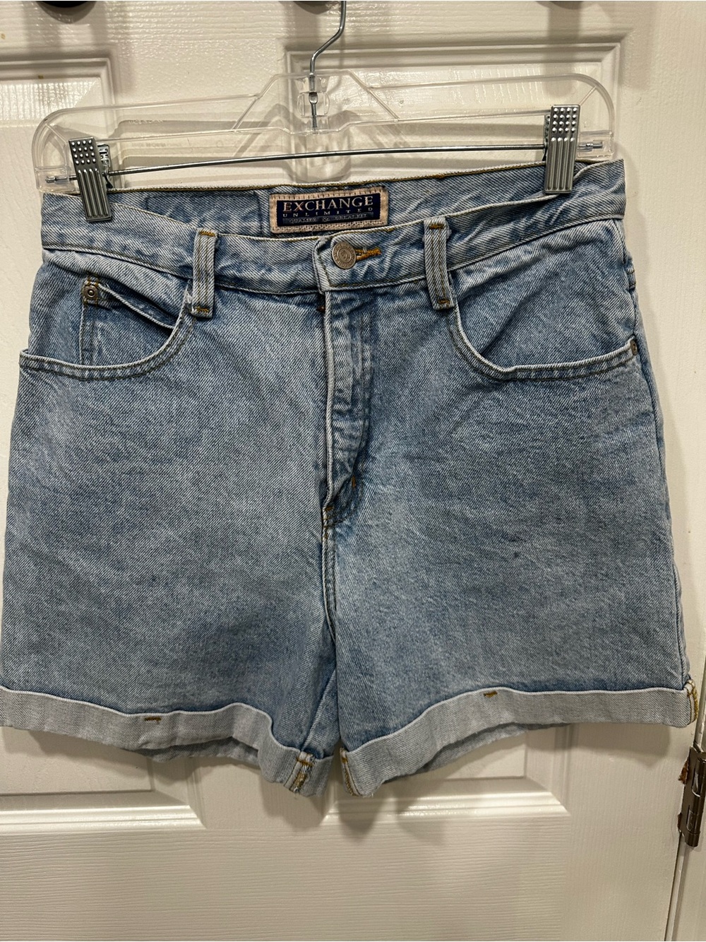 EXCHANGE Light Blue Rolled-Hem Denim Shorts